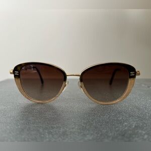 CHANEL Gold and Brown Sunglasses